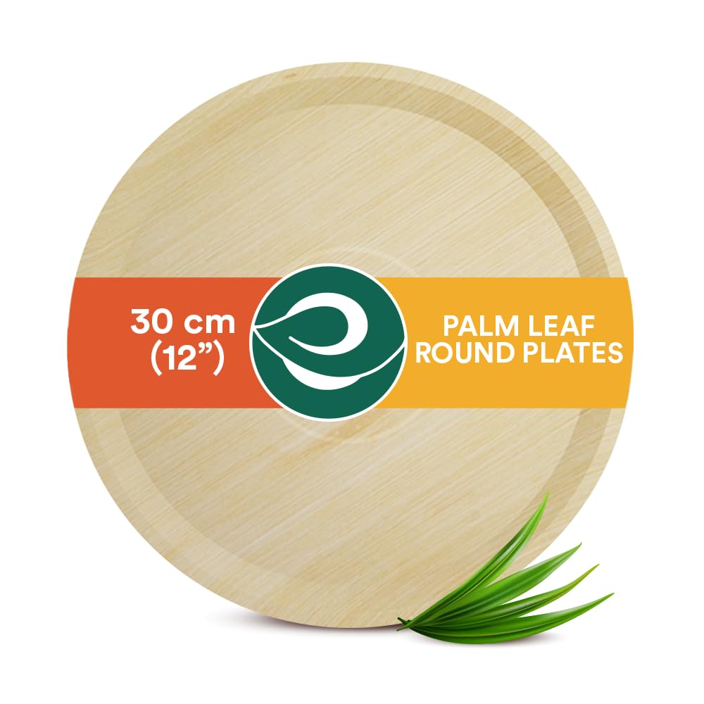 ECO SOUL 12 inch Areca Palm Leaf Round Plates | Disposable Eco-Friendly Biodegradable Like Bamboo Wood Plates | Party, Wedding, Event Plates (30 cm)