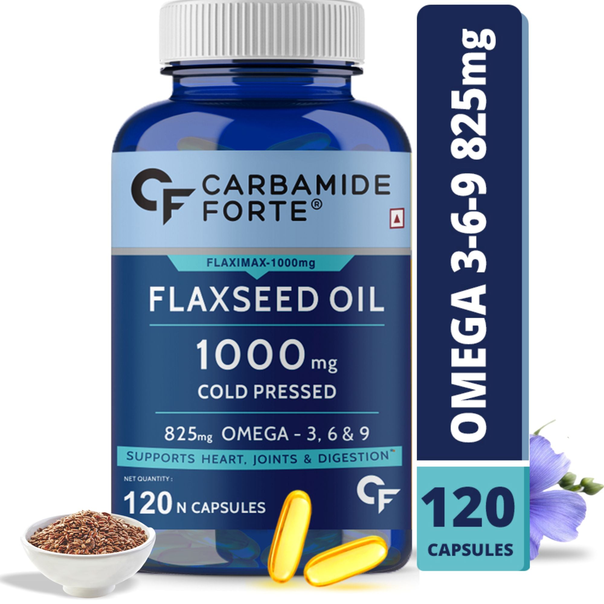 Mycf CF Cold Pressed Organic Flaxseed Oil 1000mg Supplement, Omega 3 6 9